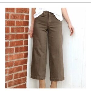Oat NY High Rise Wide Leg Crop High Waist Pants Jeans Olive Green Size 30